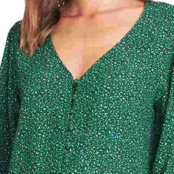 Sanctuary Noelle Animal Print Green and Black V Neck Blouse XL - Picture 2 of 10